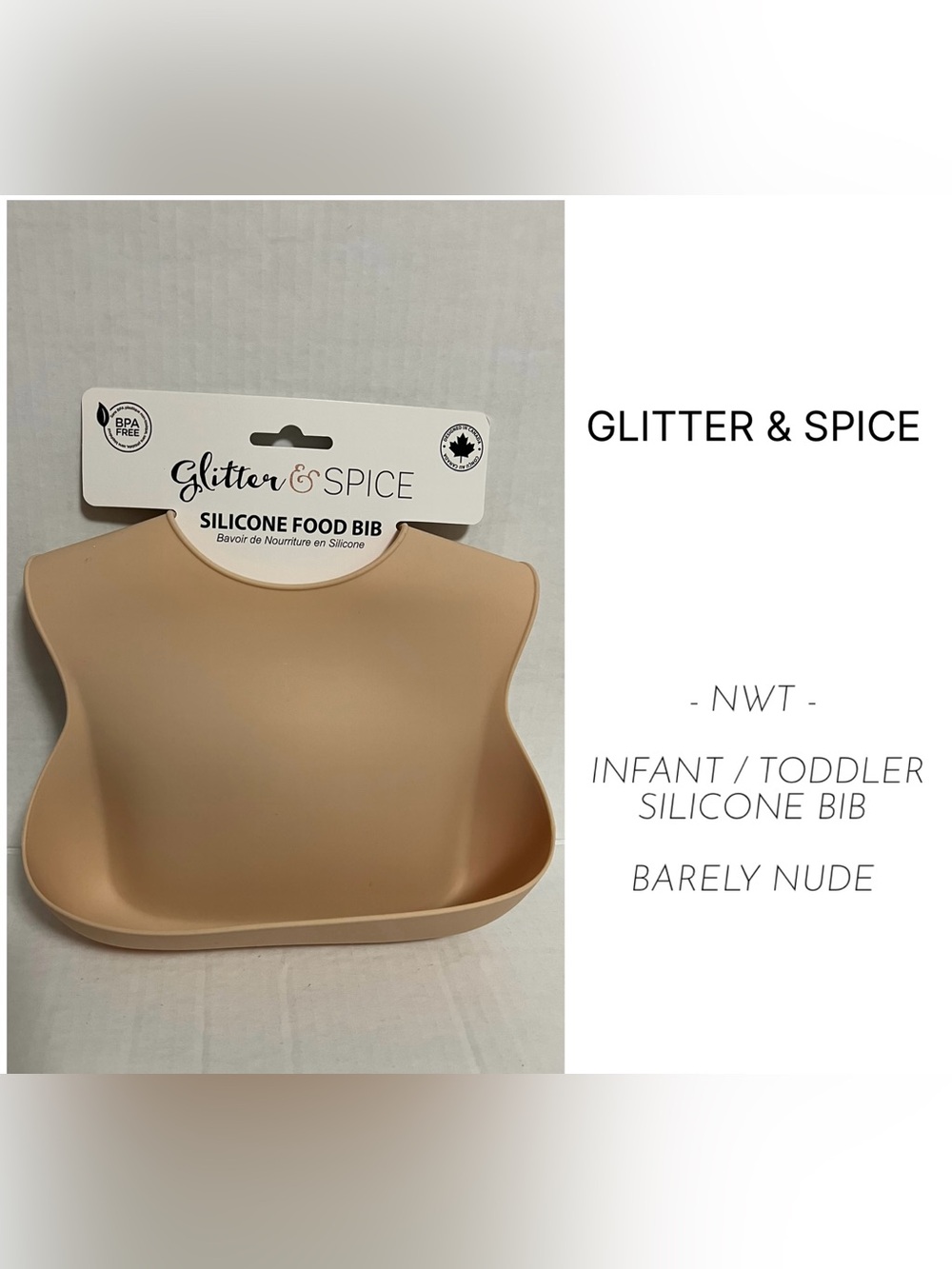 🆕GLITTER & SPICE - NWT - NUDE SILICONE BIB